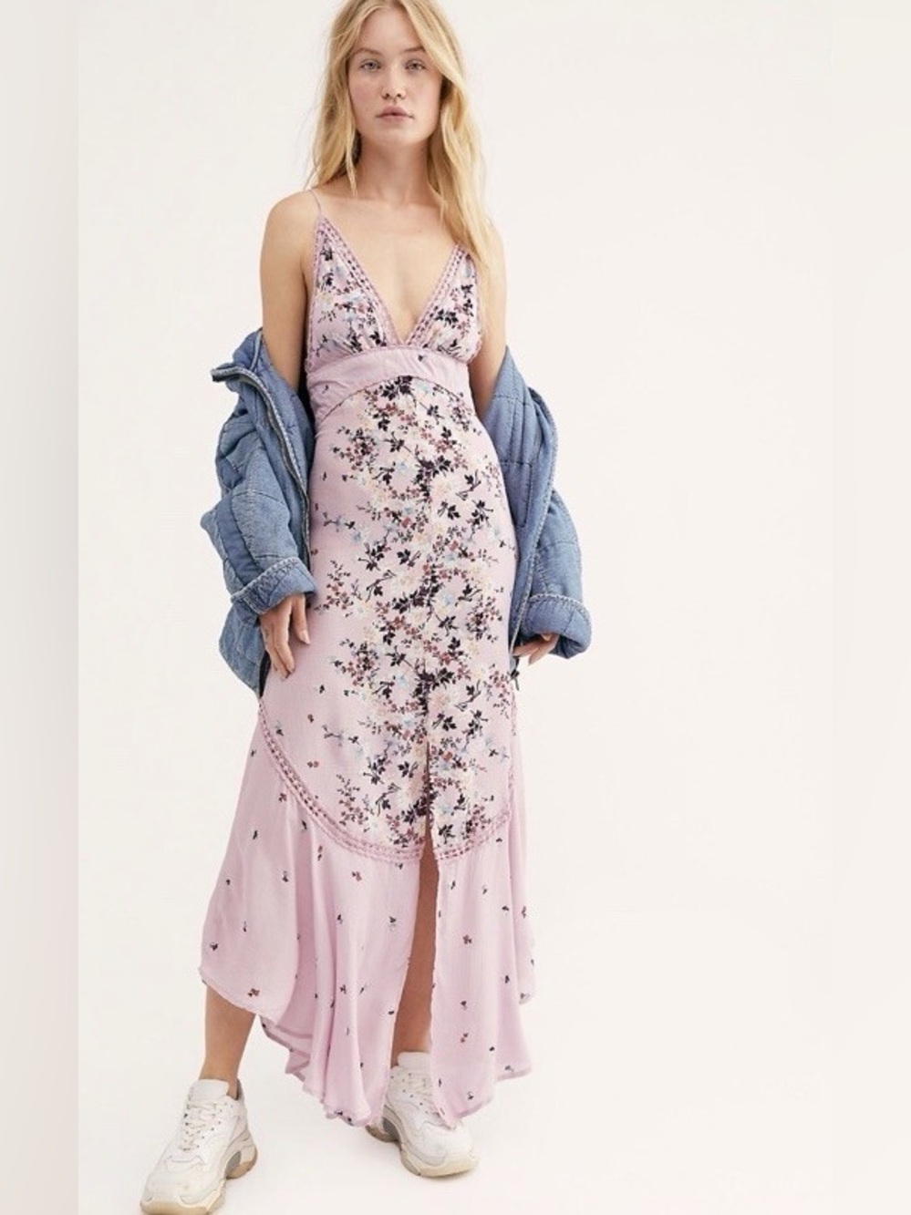 Free People Intimately | Paradise Maxi Slip Dress Lilac Floral NWT Size L